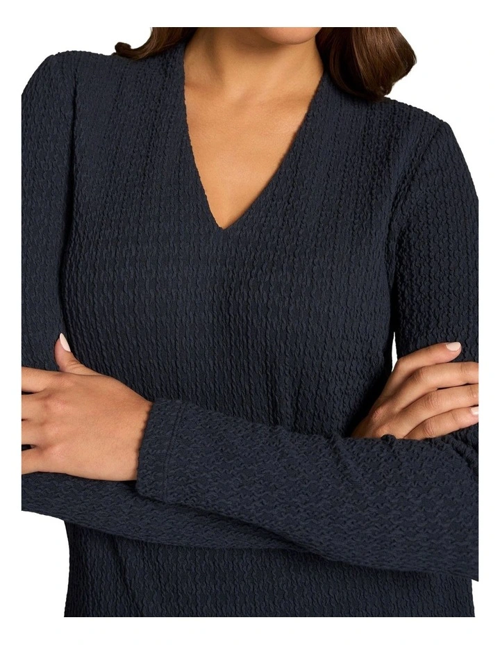 Textured Jacquard Long Sleeve Top in Ink image 3