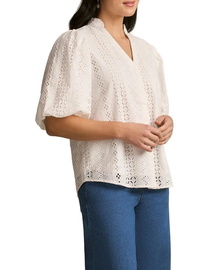 Broderie Puff Sleeve Shirt in Cream image 1