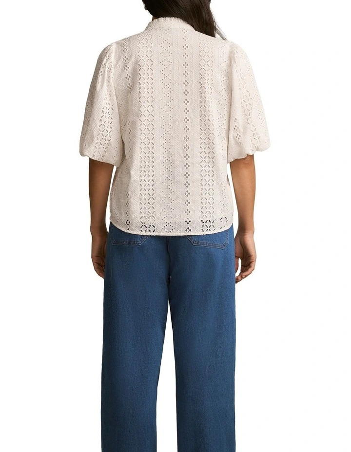 Broderie Puff Sleeve Shirt in Cream image 2