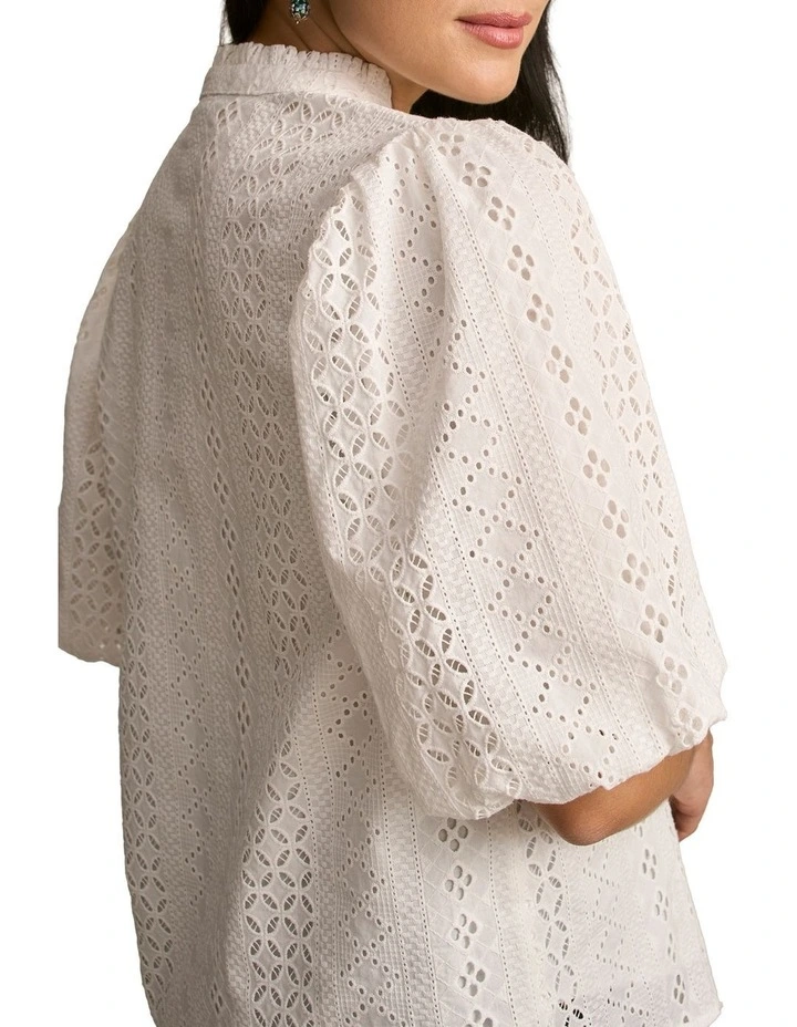 Broderie Puff Sleeve Shirt in Cream image 4