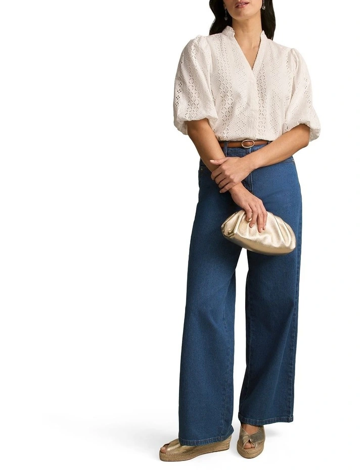 Broderie Puff Sleeve Shirt in Cream image 5