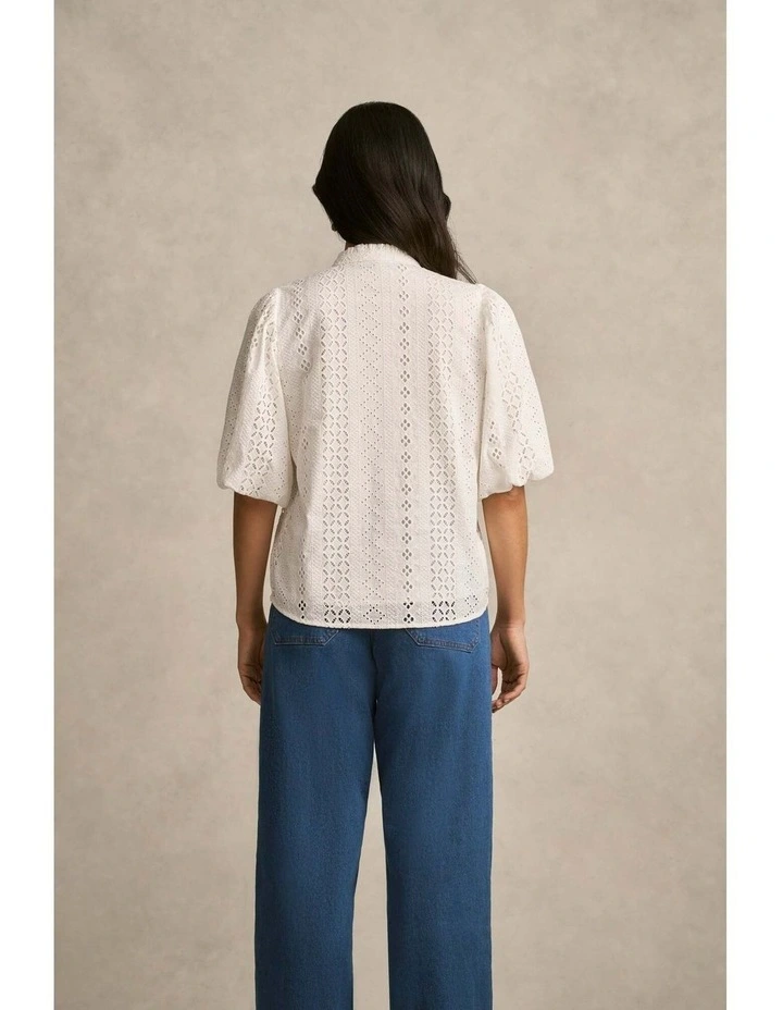 Broderie Puff Sleeve Shirt in Cream image 6