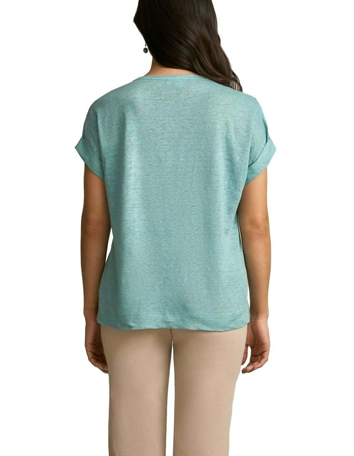 Mixed Linen Floral T-Shirt - Ocean Blue image 2