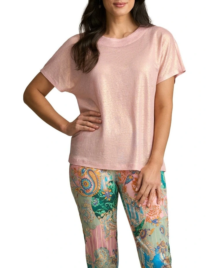 Shimmer French Linen Tee in Peony image 1