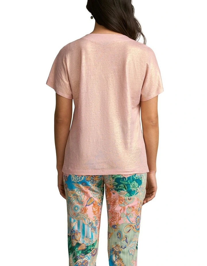 Shimmer French Linen Tee in Peony image 2