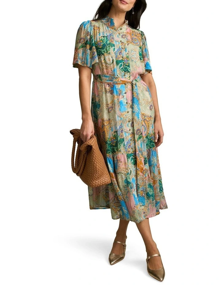 Georgette Flutter Sleeve Dress in Paisley Medley image 7