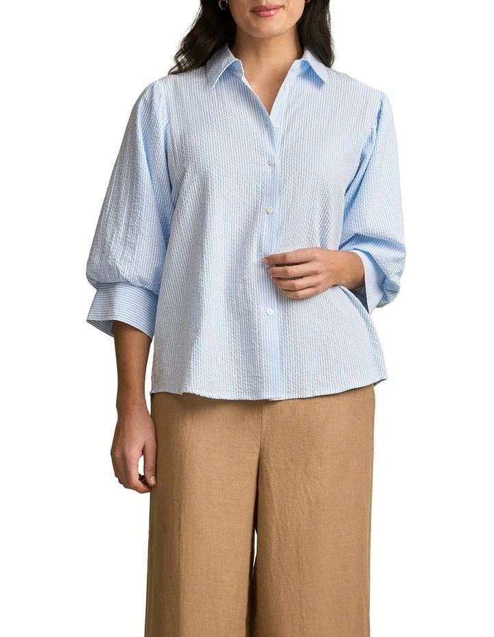 Seersucker Shirt in Blue Stripe image 1