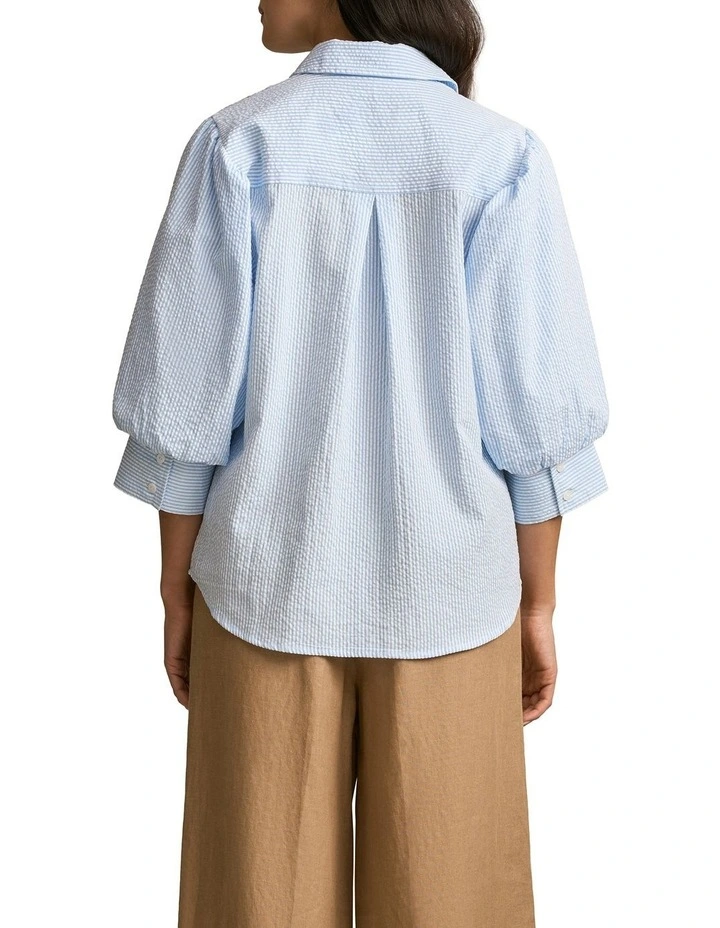 Seersucker Shirt in Blue Stripe image 2