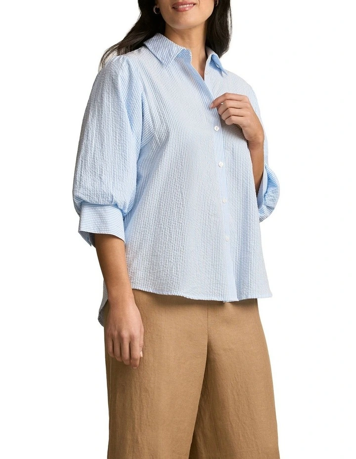 Seersucker Shirt in Blue Stripe image 3