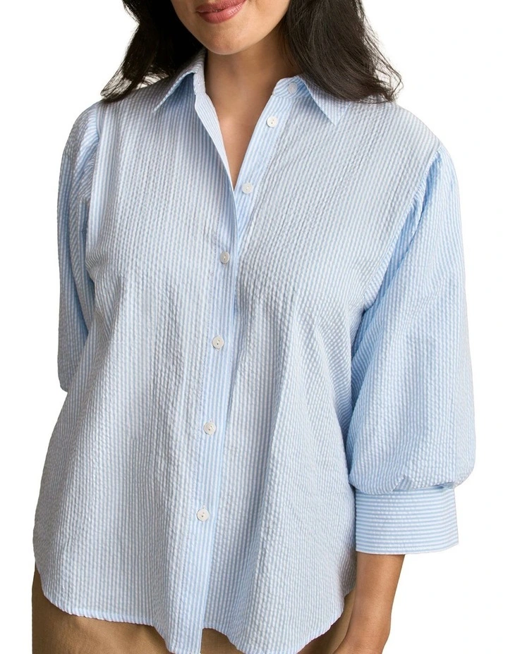 Seersucker Shirt in Blue Stripe image 5