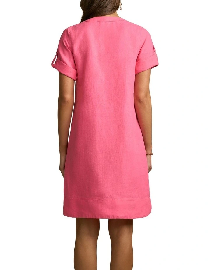 Stitch Detail Linen Dress in Sunset Pink image 2