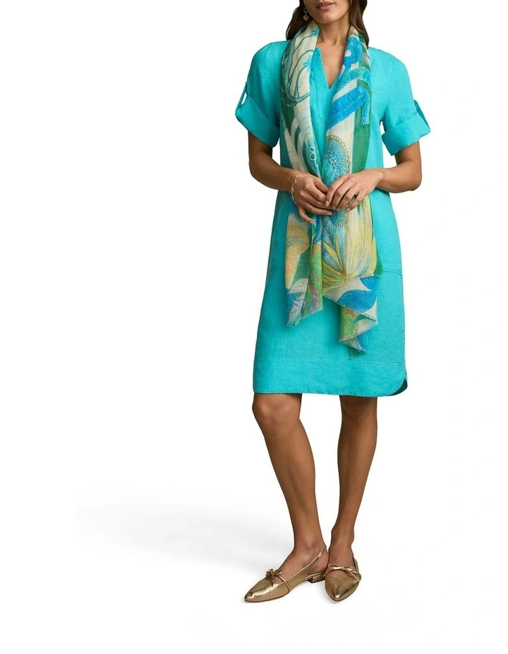 Stitch Detail Linen Dress in Aqua image 5