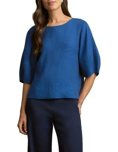 Linen Button Back Top in Periwinkle Cross Dye