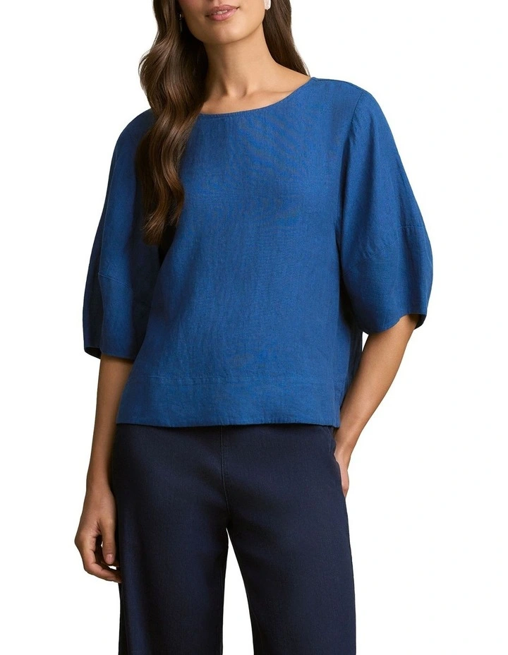 Linen Button Back Top in Periwinkle Cross Dye image 1