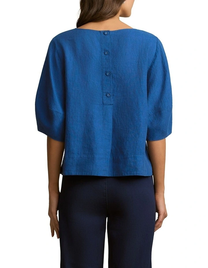 Linen Button Back Top in Periwinkle Cross Dye image 2