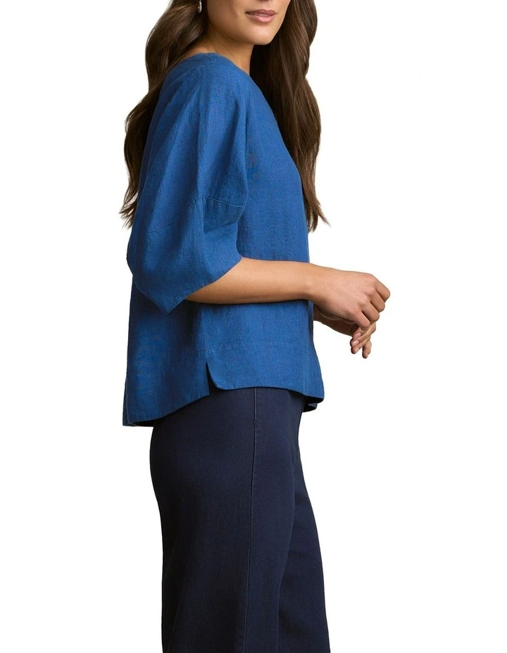 Linen Button Back Top in Periwinkle Cross Dye image 3