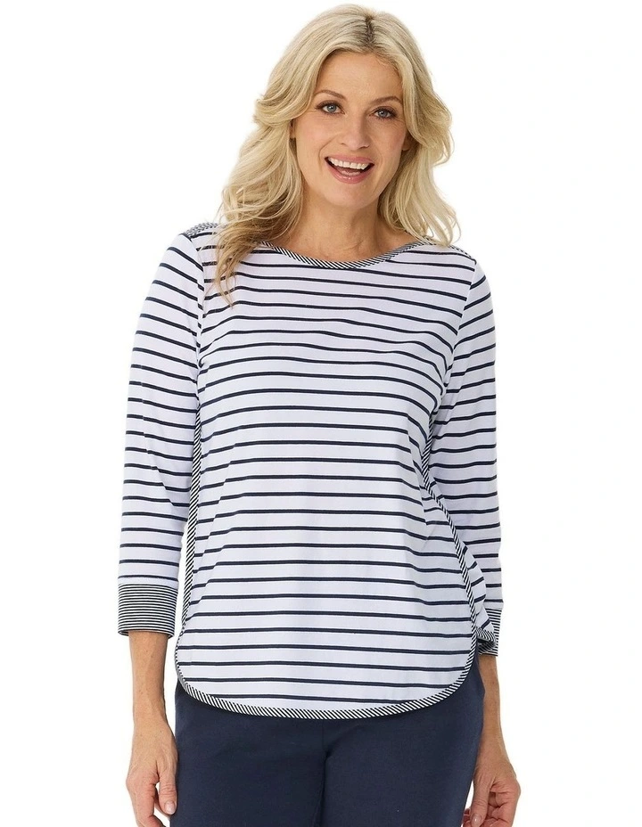 Sprint Stripe 3/4 Sleeve Curve Hem Top image 1