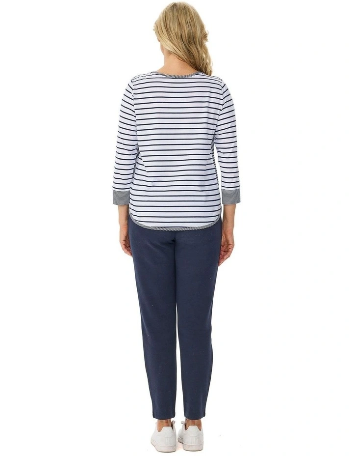 Sprint Stripe 3/4 Sleeve Curve Hem Top image 2