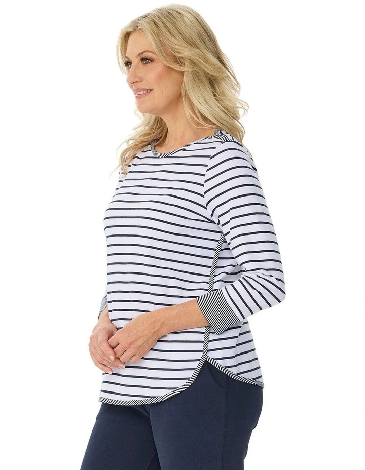 Sprint Stripe 3/4 Sleeve Curve Hem Top image 3