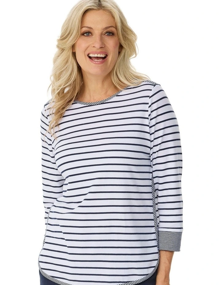 Sprint Stripe 3/4 Sleeve Curve Hem Top image 5