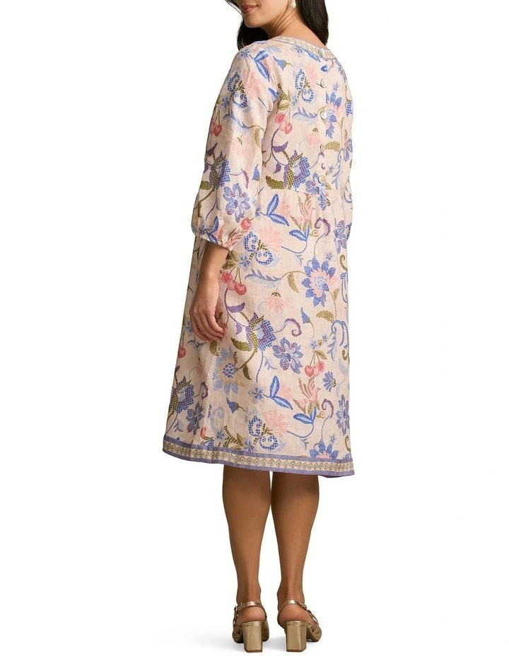 Printed Linen Dress - Mosaic Print image 2