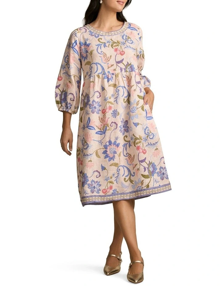 Printed Linen Dress - Mosaic Print image 3