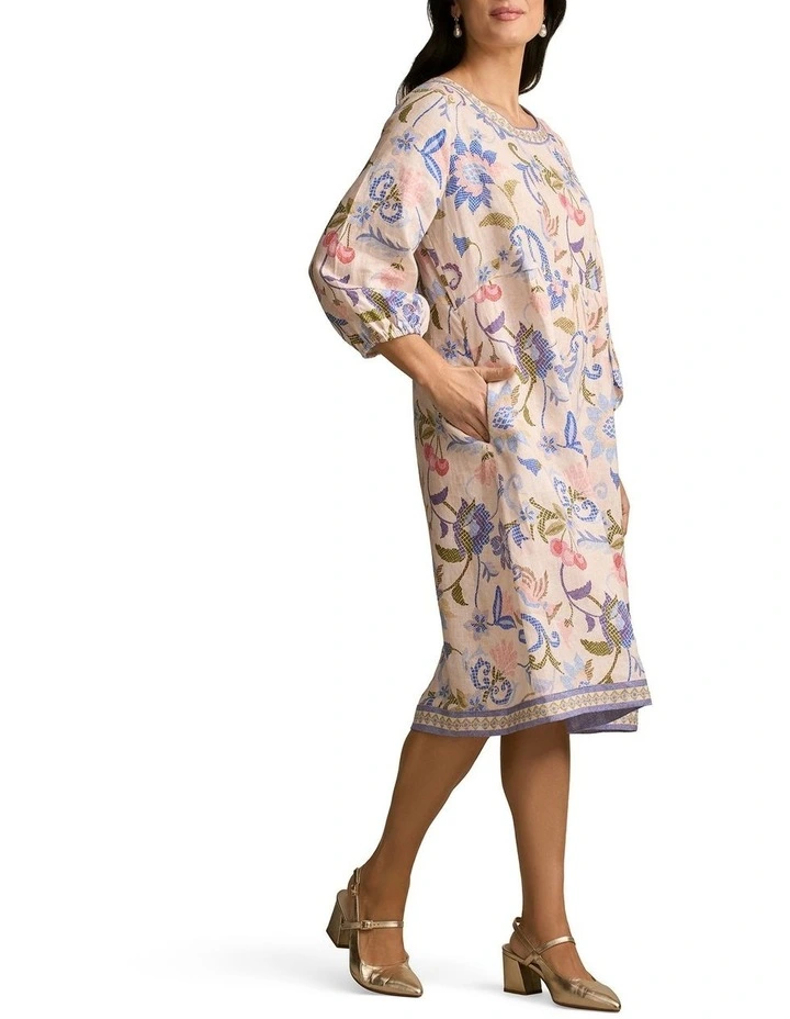 Printed Linen Dress - Mosaic Print image 4