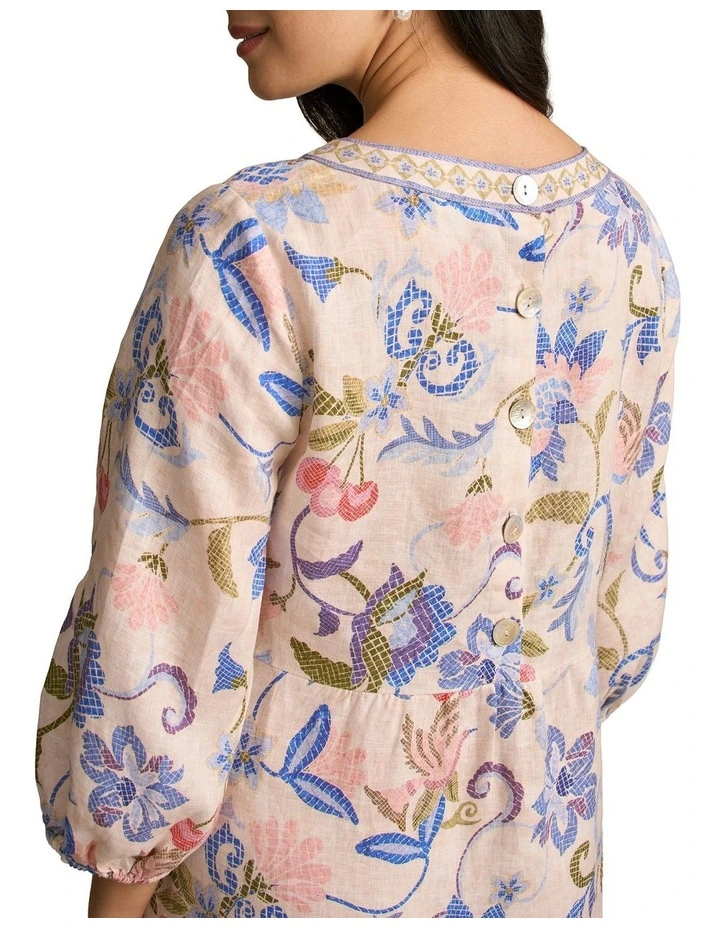 Printed Linen Dress - Mosaic Print image 5