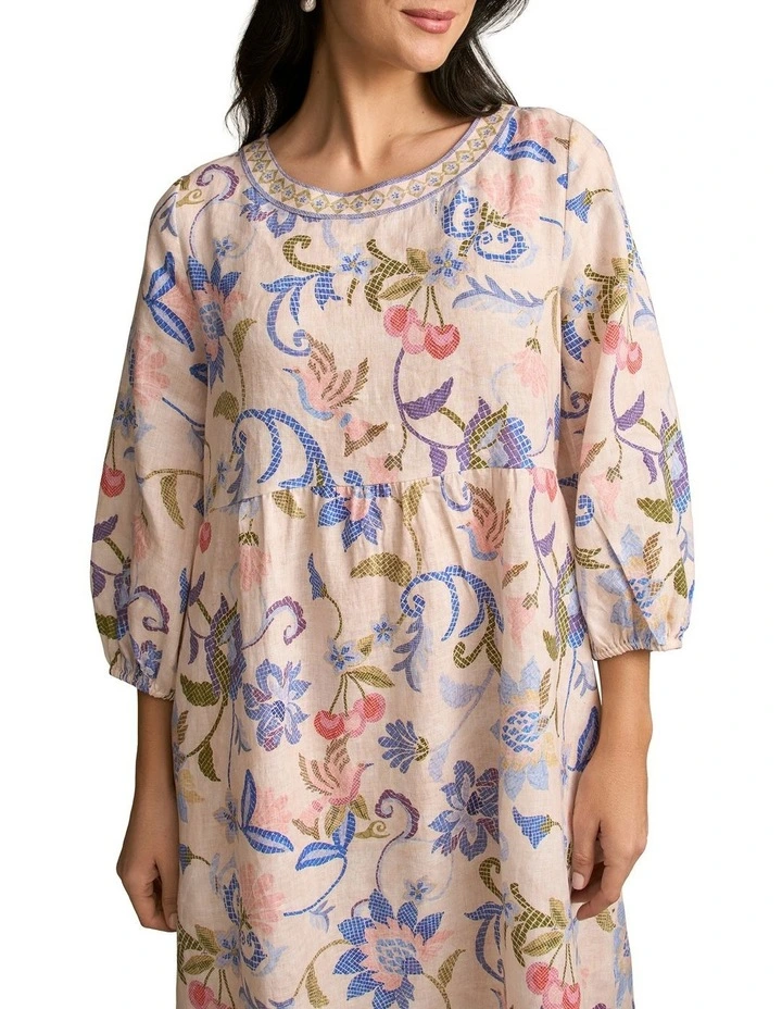 Printed Linen Dress - Mosaic Print image 6