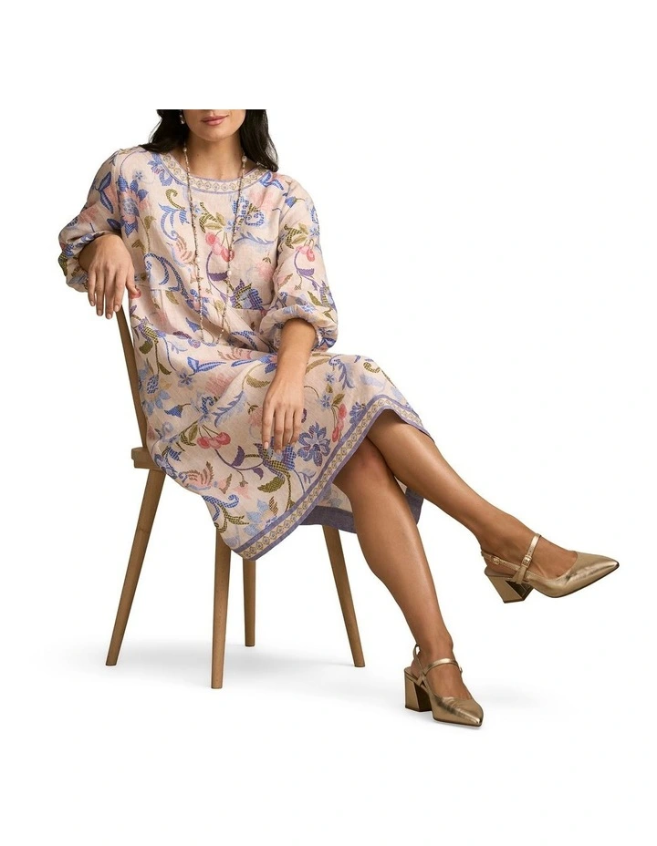 Printed Linen Dress - Mosaic Print image 7