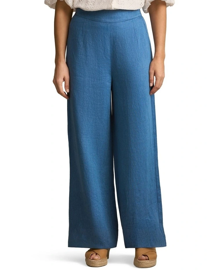 High Waist Linen Twill Pant in Mid Blue Chambray image 1