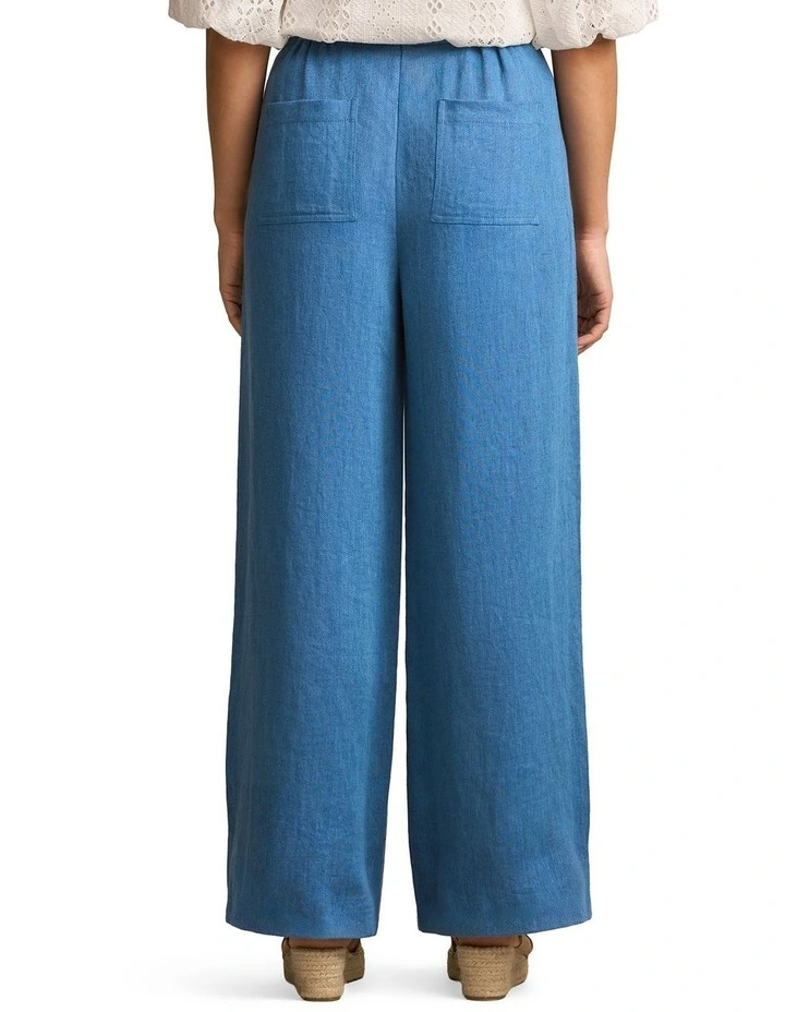 High Waist Linen Twill Pant in Mid Blue Chambray image 2