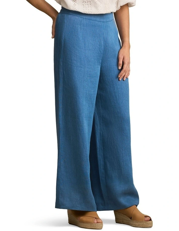 High Waist Linen Twill Pant in Mid Blue Chambray image 3