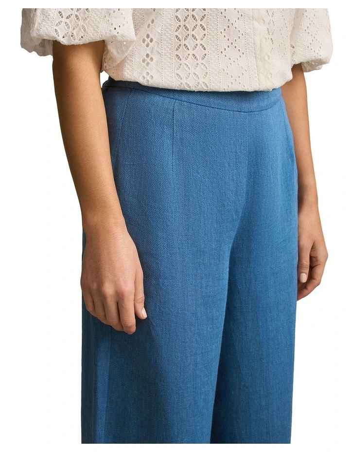 High Waist Linen Twill Pant in Mid Blue Chambray image 4