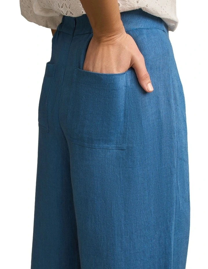 High Waist Linen Twill Pant in Mid Blue Chambray image 5