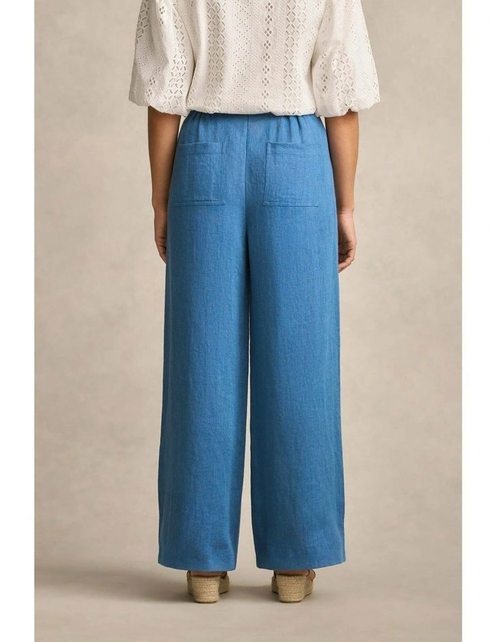 High Waist Linen Twill Pant in Mid Blue Chambray image 7