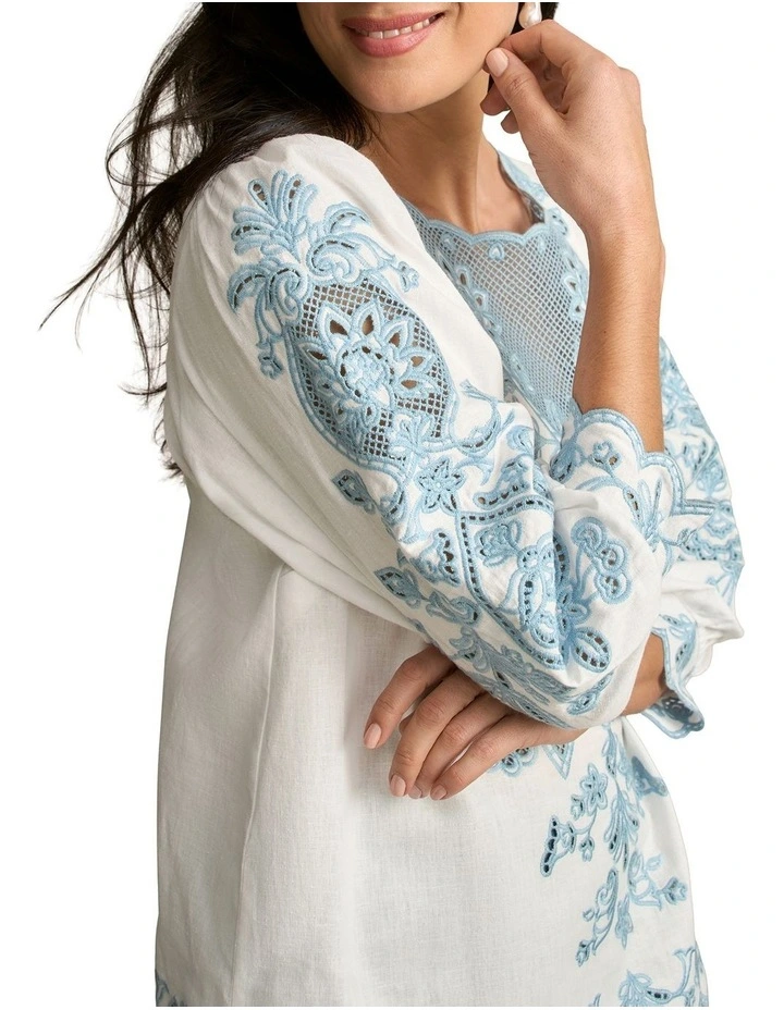 Embroidered Linen Blouse in Soft Chambray image 4