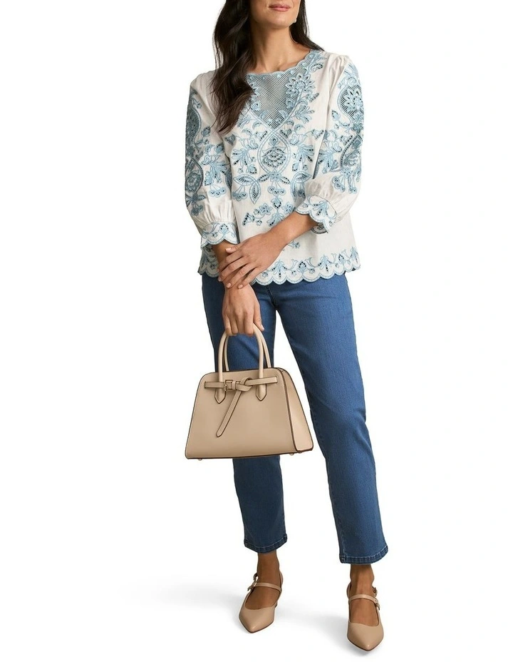 Embroidered Linen Blouse in Soft Chambray image 5