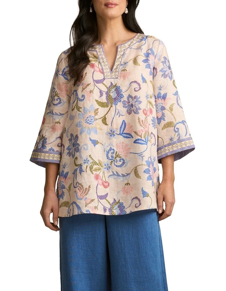 Printed Linen Tunic in Mosaic Print image 1