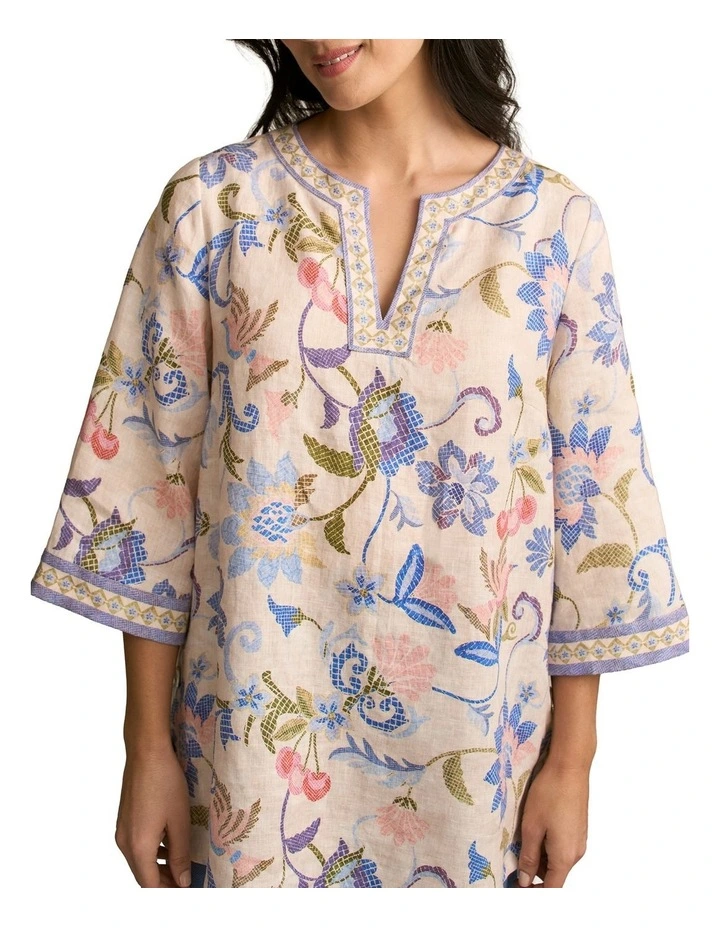 Printed Linen Tunic in Mosaic Print image 3