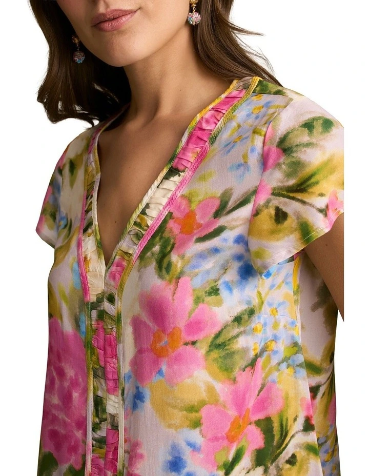Ruched Short Sleeve Blouse in Spring Garden Print image 4