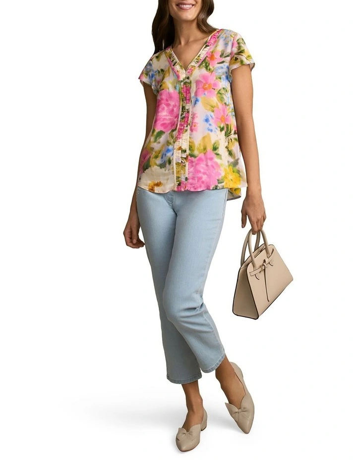Ruched Short Sleeve Blouse in Spring Garden Print image 5