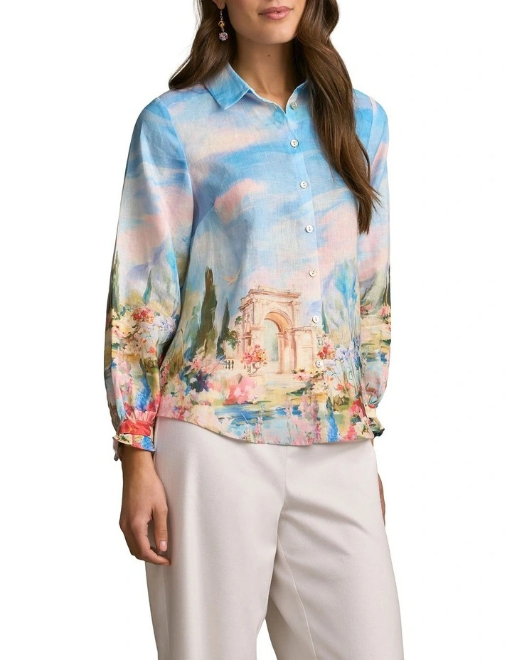 French Linen Shirt in Soft Valley Print image 3