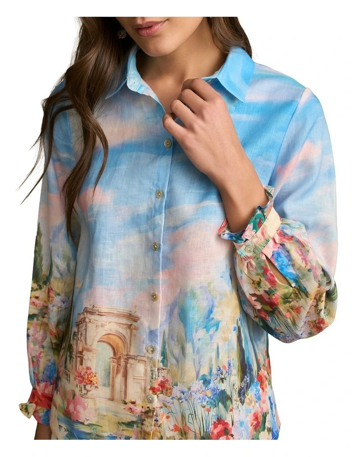 French Linen Shirt in Soft Valley Print image 4