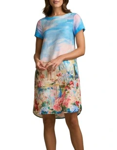 Printed French Linen Dress in Soft Valley Print