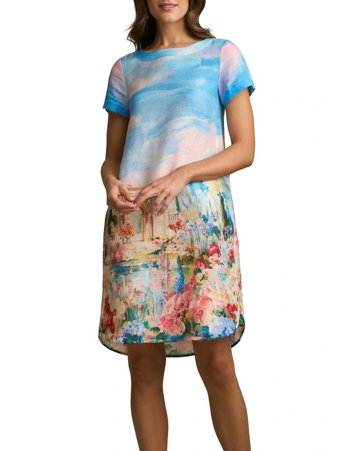 Printed French Linen Dress in Soft Valley Print image 1