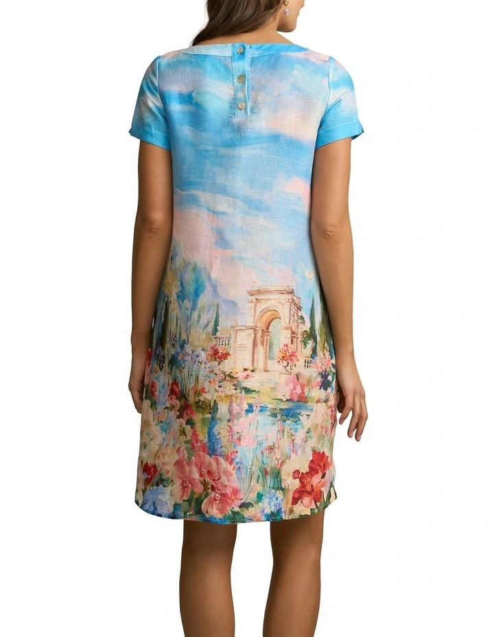 Printed French Linen Dress in Soft Valley Print image 2