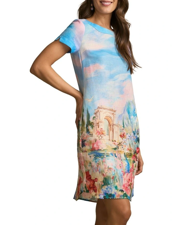 Printed French Linen Dress in Soft Valley Print image 3