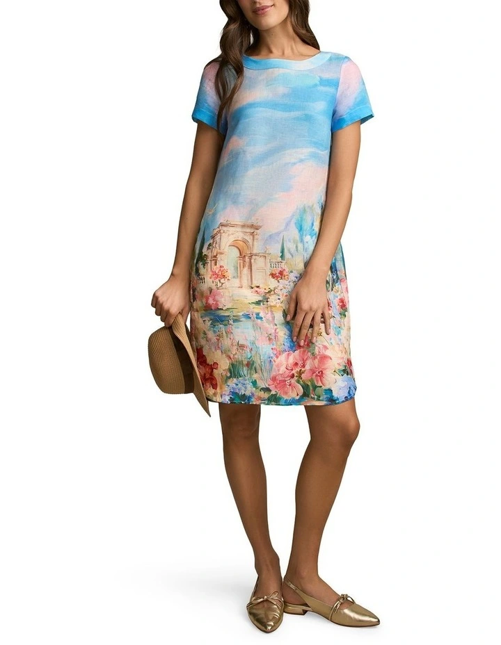 Printed French Linen Dress in Soft Valley Print image 7