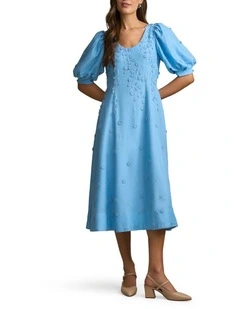 Jacquard Event Dress in Sky Blue